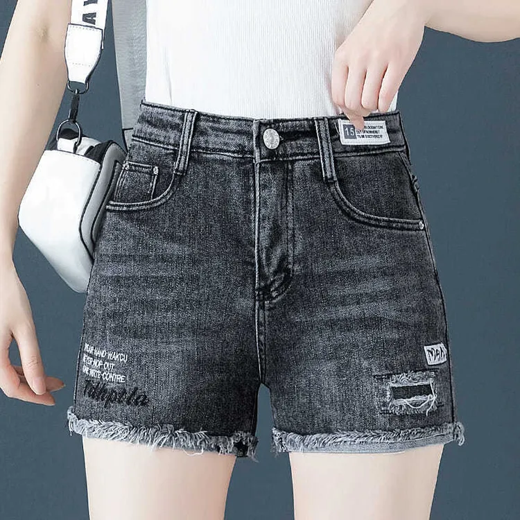 高腰牛仔短裤女夏季薄款2025新款韩版宽松胖刺绣显瘦阔腿裤热裤