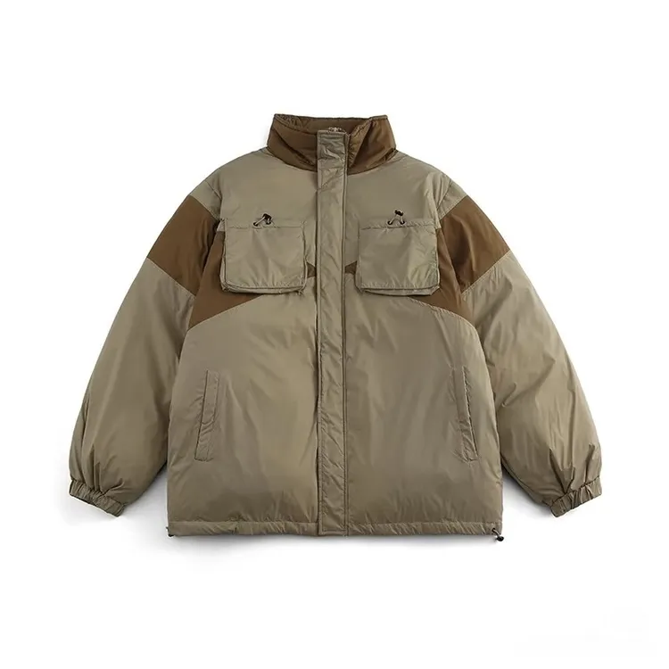 潮牌山系撞色立体胸袋立领棉服冬季加厚保暖情侣休闲棉衣外套