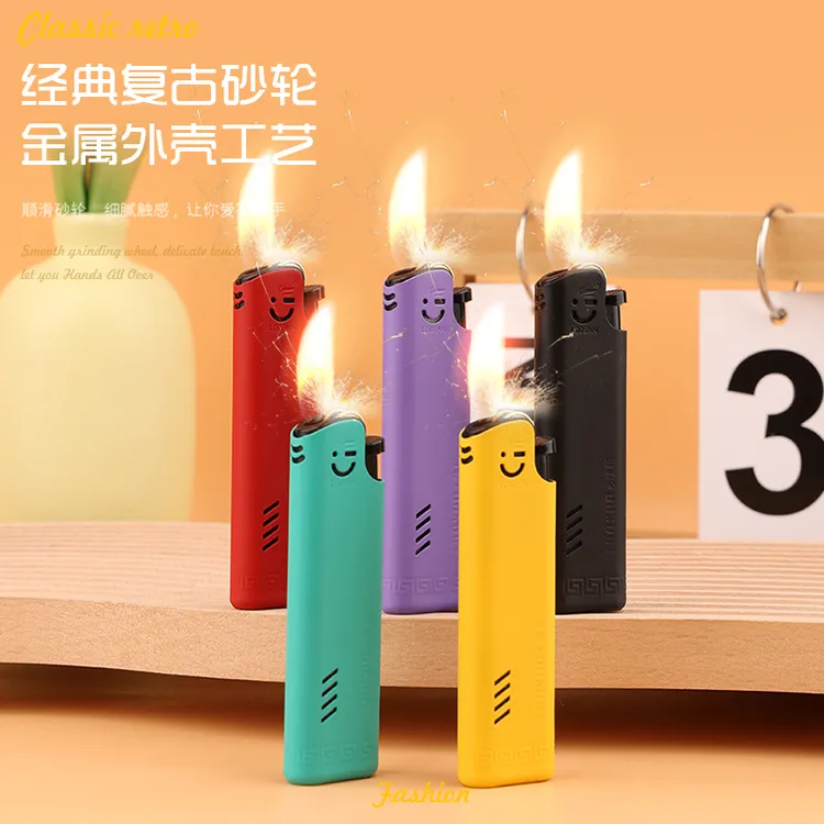 龙顺砂轮打火机金属明火短款充气加厚家用一次性老式打火机砂轮