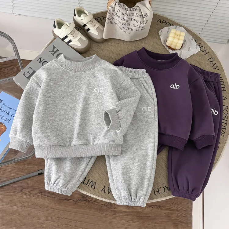 【加绒】新款男女童休闲刺绣套装简约时尚卫衣套装