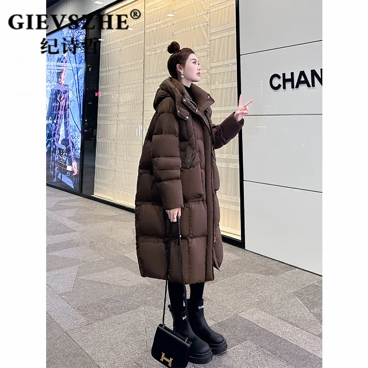 纪诗哲加厚保暖连帽羽绒服女2025冬季新款高级感时尚90白鸭绒外套