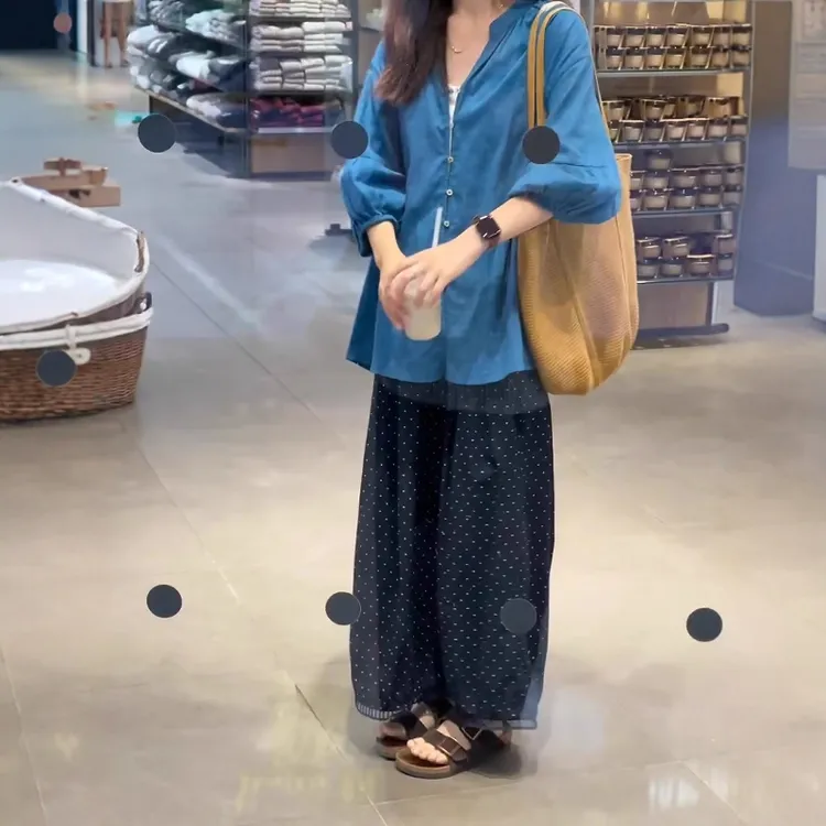 chao级推荐！舒适透气亚麻衬衣女夏季气质显白上衣搭配波点裤套装