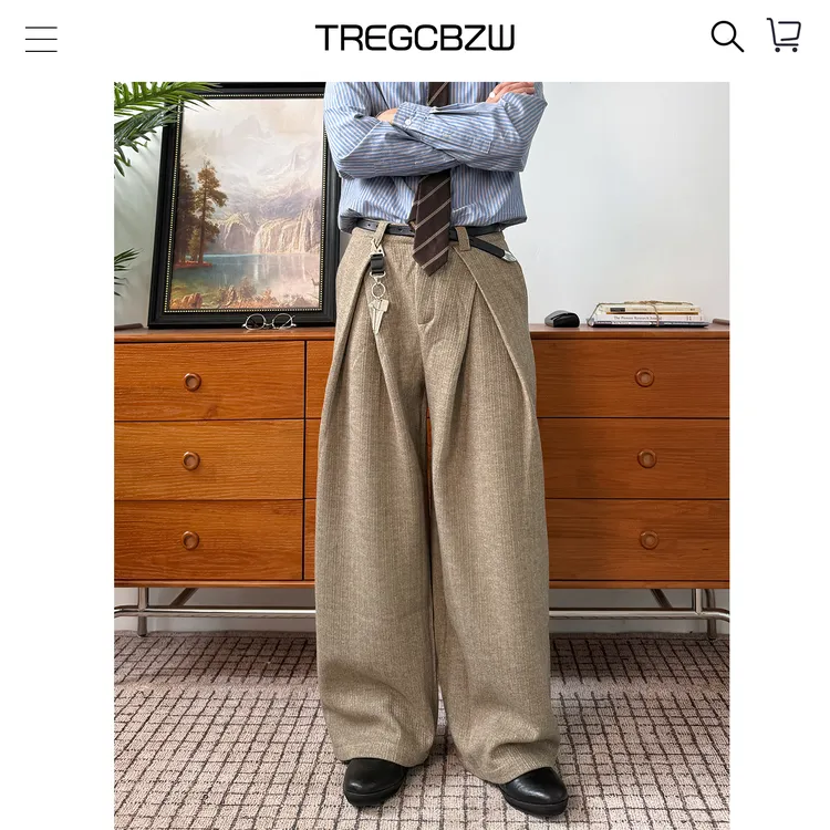 CBZW加厚冬季老钱风打褶A字毛呢休闲西裤美式百搭免烫垂感阔腿裤