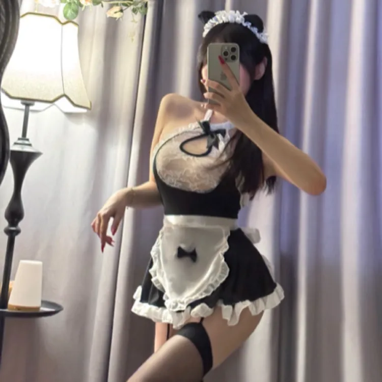 【衣到病除】甜美蕾丝公主风黑白猫咪睡裙纯欲显瘦适合夏季