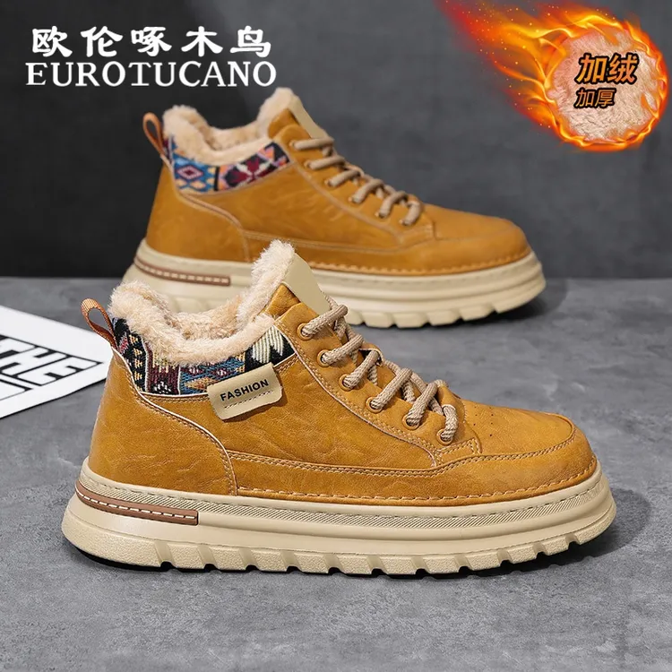 欧伦啄木鸟EUROTUCANO男鞋冬季加绒保暖棉鞋子男款高帮工装马丁靴