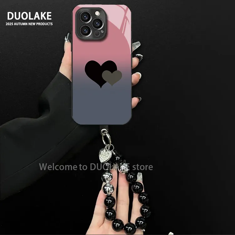 渐变爱心适用苹果vivo华为oppo小米iPhone17电镀玻璃防摔手机壳潮
