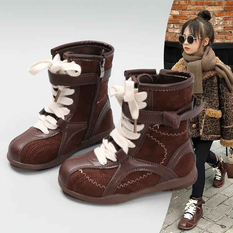 ABC女童鞋子马丁靴2025秋冬季新款中筒洋气复古美拉德拳击短靴子