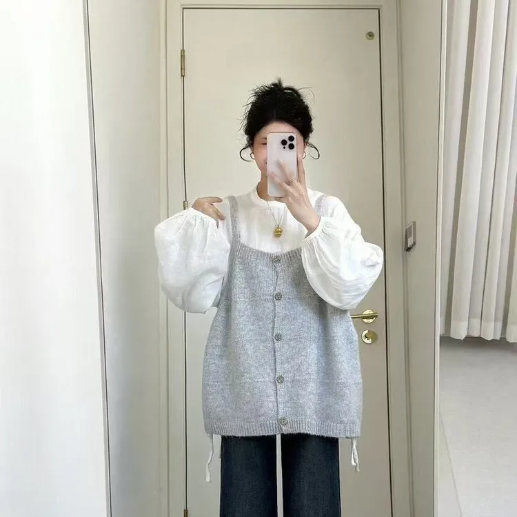 紫一小众设计感韩系针织背心马甲女秋冬新款宽松显瘦叠穿坎肩上衣