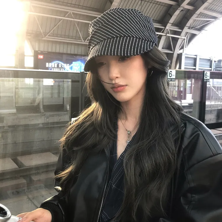 【猫仔kitten】复古斑马条纹鸭舌帽女文艺休闲日系百搭学院风帽子