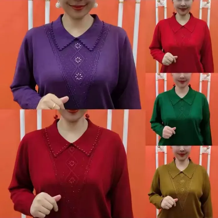 翻领烫钻时尚不起球针织衫