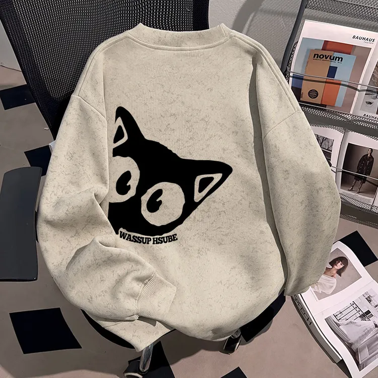 WASSUP HSUBE美式潮流百搭ins蜡染圆领卫衣设计感慵懒宽松上衣服