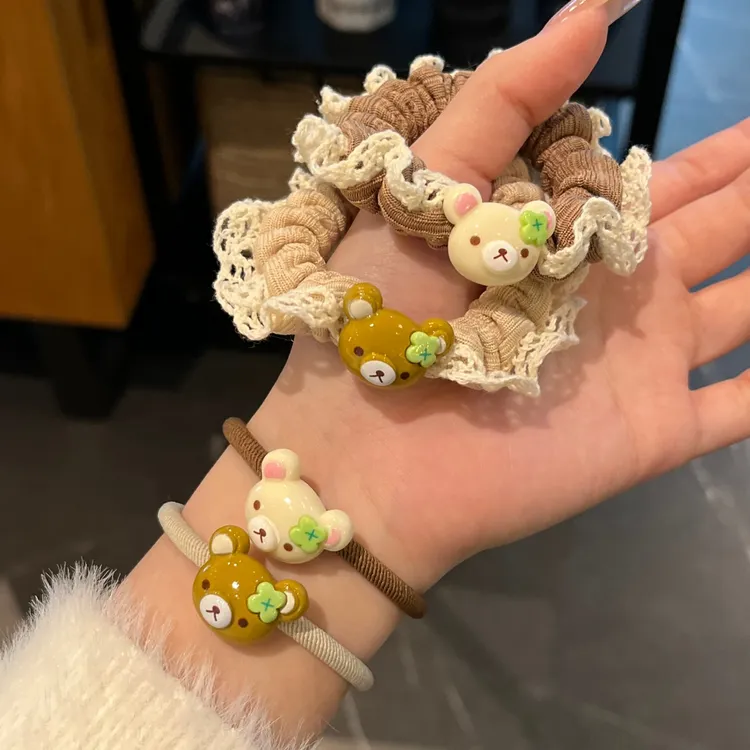 可爱卡通四叶草轻松熊发圈少女马尾高弹力扎头皮筋蕾丝花边小肠圈