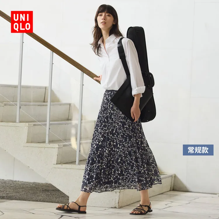 优衣库女装雪纺长裙/层叠显瘦半身裙裙子480810