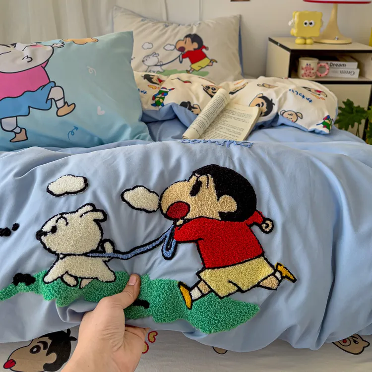 爆款-毛巾刺绣印花双面款四件套云朵可爱学生宿舍三件套床上用品