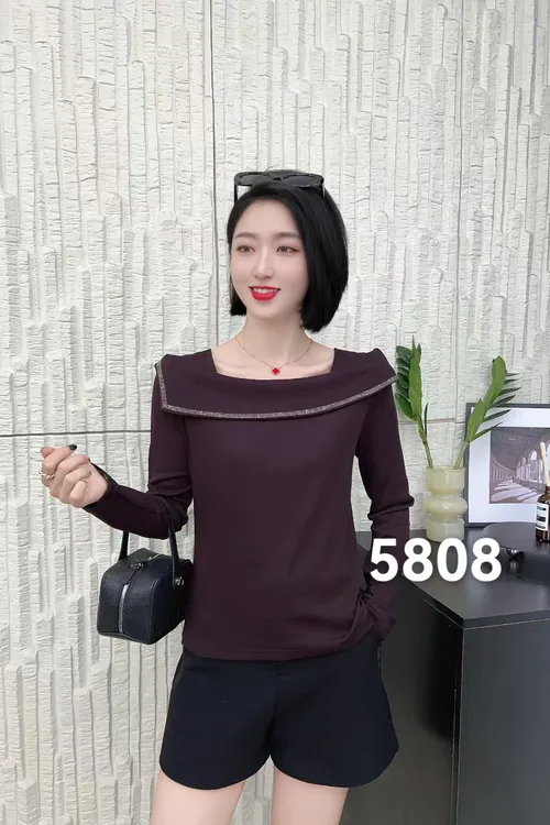 5808秋季新款时尚设计女神洋气一字领荷叶边显瘦气质女士上衣