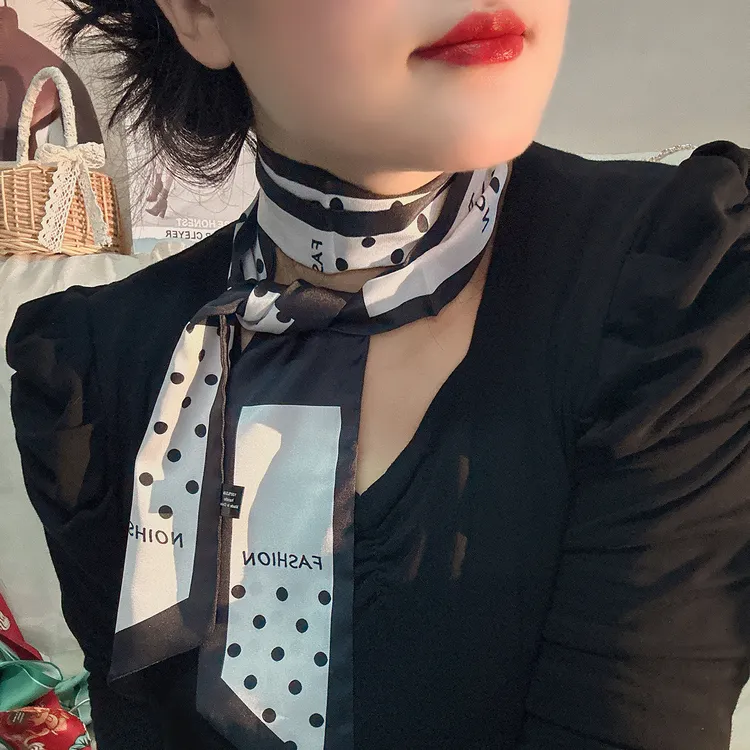 长条千鸟格斑马纹圆点遮颈带飘带发带丝巾领巾女领巾包包配饰围巾