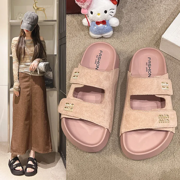 休闲凉拖鞋平底厚底学生凉拖鞋厚底鞋日常一字带凉拖鞋女