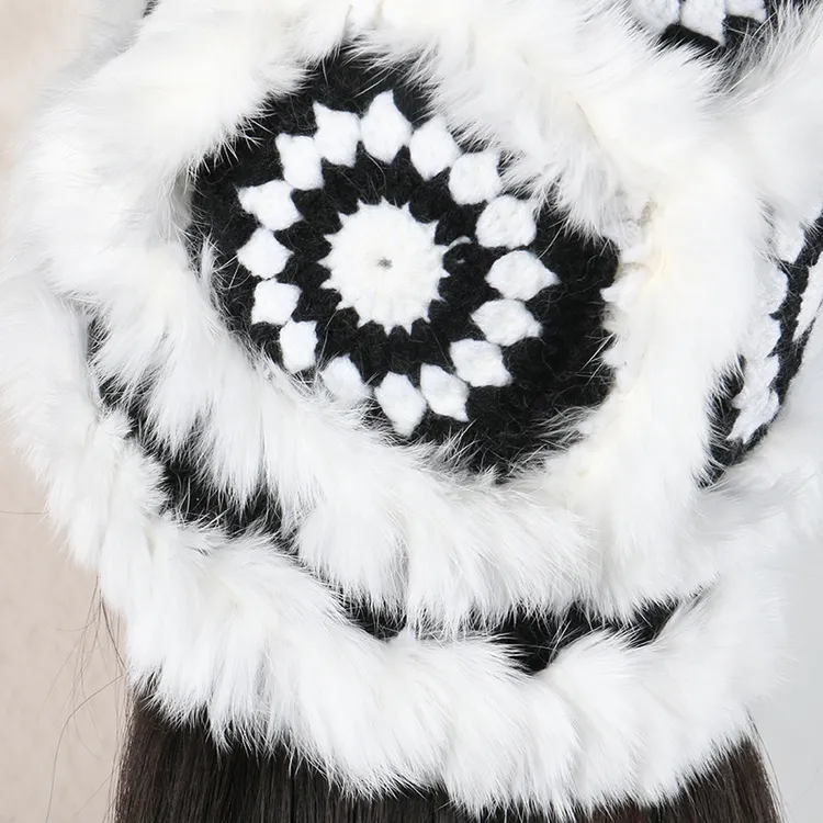 醒狮帽子五朵花真兔毛秋冬款帽子时尚女士帽新疆民族风情帽