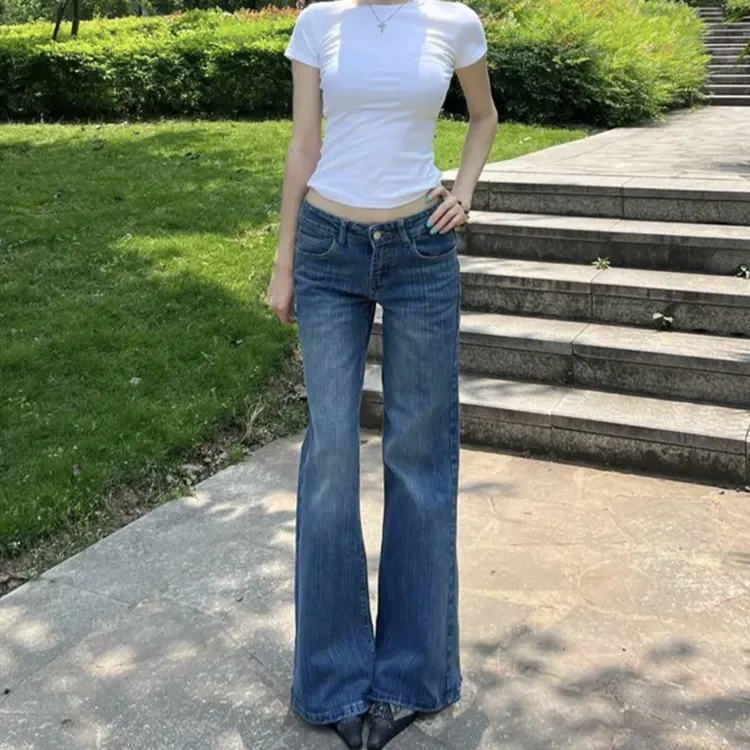 美式休闲牛仔裤女款夏季薄款裤子直筒复古辣妹百搭低腰喇叭裤ins