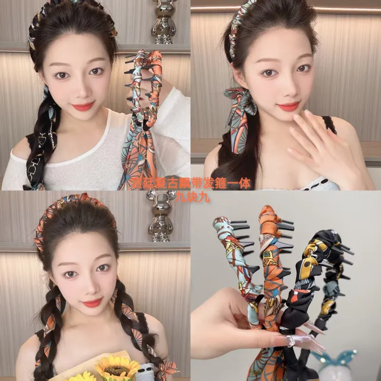 2025新款宫阙繁花飘带齿梳波浪高颅顶发箍正反两带复古宫廷发箍