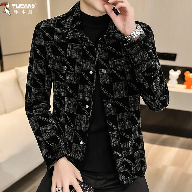 啄木鸟男士个性欧洲站夹克秋冬季英伦风时尚加厚上衣轻奢潮牌外套