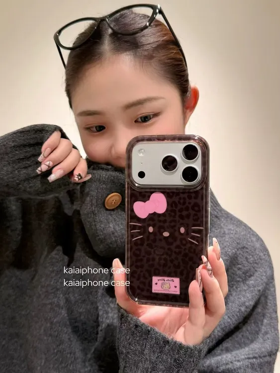 豹纹KT猫表情适用苹果17Promax/16手机壳vivo华为oppo小米15防摔