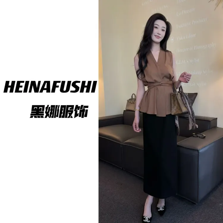 【清仓】简约V领系带无袖上衣1993 