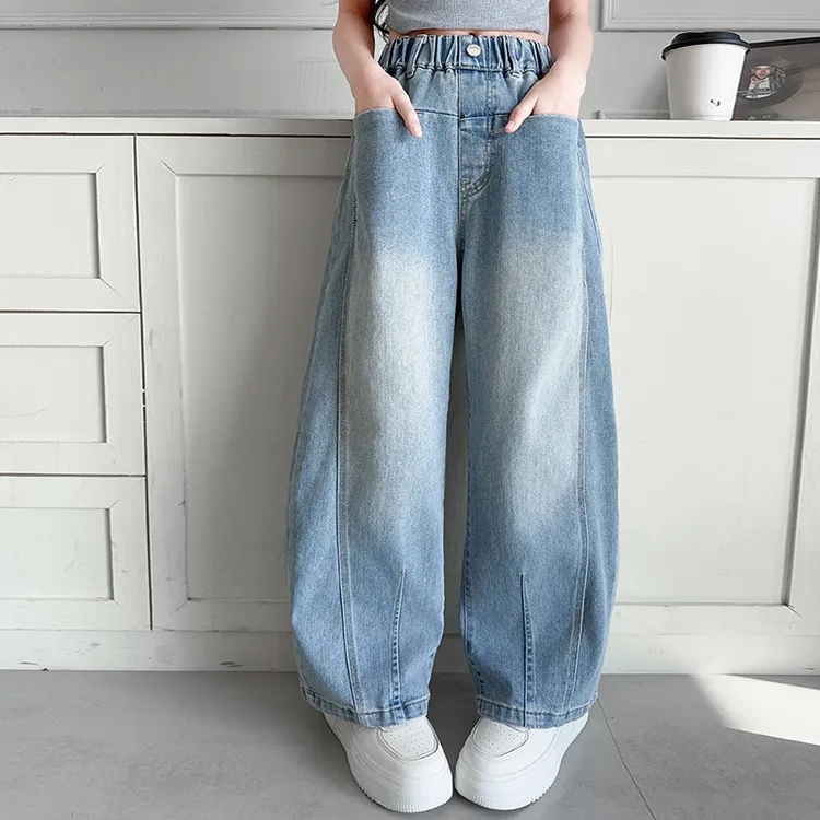 女童牛仔裤春秋2025新款儿童裤子春装洋气外穿女大童宽松弯刀裤潮