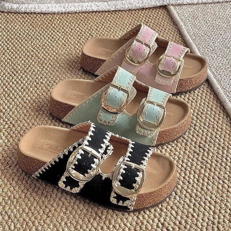 新款厚底复古拖鞋女夏外穿超火沙滩凉鞋配裙子一字鞋网红时尚休闲