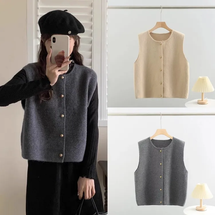 大码温柔系气质百搭针织马甲背心女秋冬叠穿内搭坎肩上衣胖mm毛衣