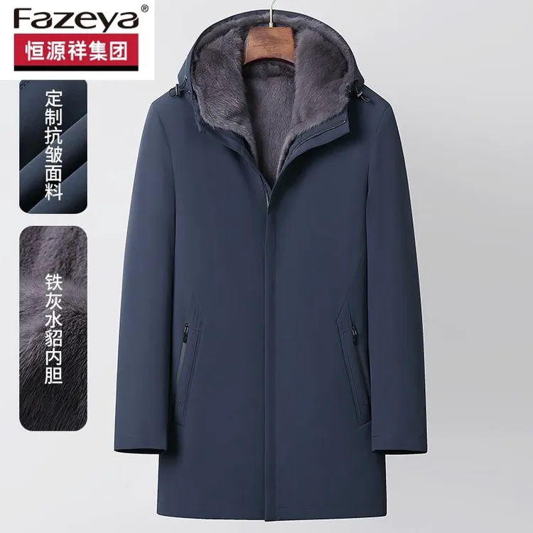 派克服男整貂水貂内胆连帽皮毛一体冬季尼克服中长款貂皮大衣外套