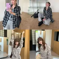 【可可家】早秋款长袖格子磨毛衬衫E1081-1