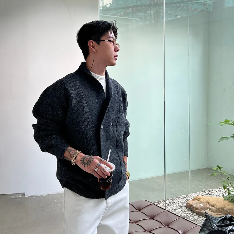 OXFREAK「新中式 斜扣设计」秋冬季毛衣开衫男宽松长袖纯色针织衫