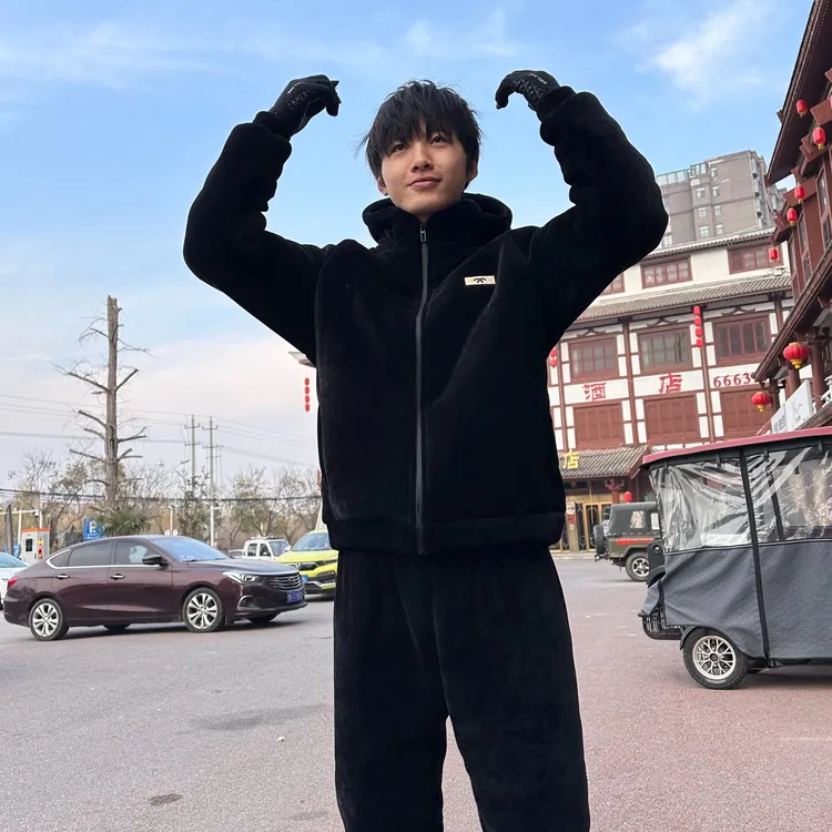 冬季男士连帽家居服套装加绒加厚保暖外穿男士睡衣冬款加厚加绒