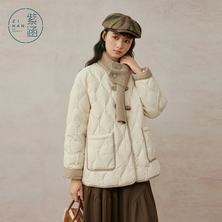 紫涵轻薄羽绒服女2025年冬季新款小个子盘扣鸭绒外套Z5Z10BS268