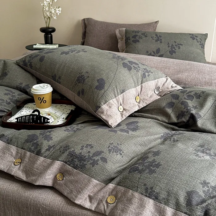 【感恩回馈】2025A类加厚高克重亚麻复古风双层纱印花四件套月下