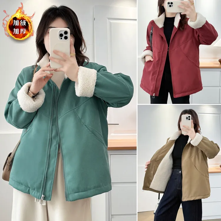 胖mm冬装2025大码女装新款保暖中年加绒棉袄翻领加厚颗粒绒棉衣女