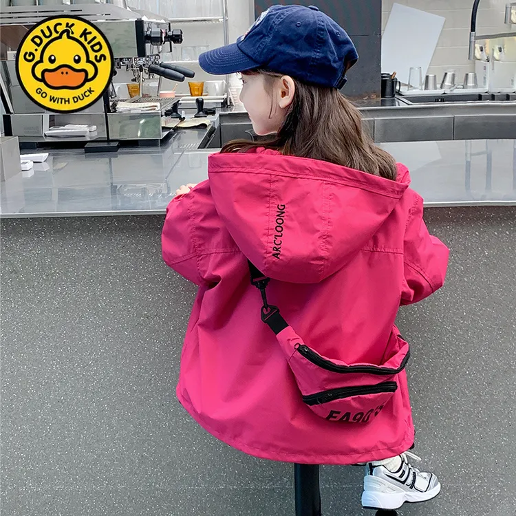 小黄鸭女童2025新款儿童风衣夹克外套春秋秋装洋气大童早秋冲锋衣