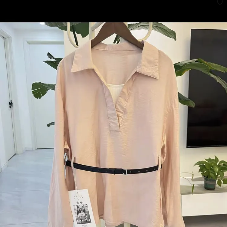 夏季新款时尚简约休闲长袖廓形翻领苎麻衬衫女