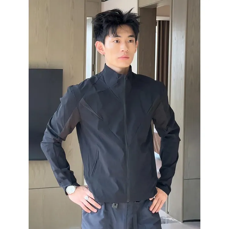 黑色速干立领防晒衣男款夏季轻薄高级感钓鱼服外套冰丝骑行服夹克