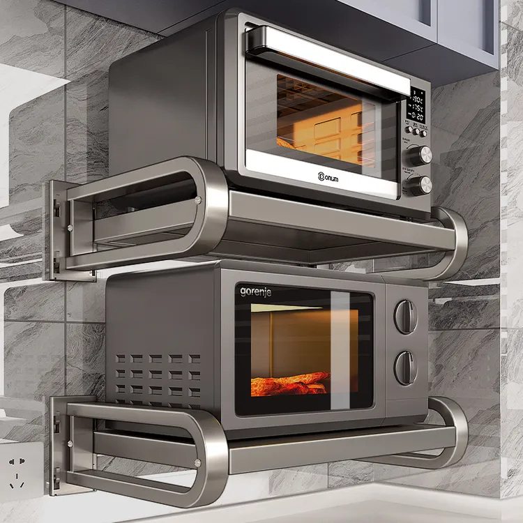 微波炉置物架壁挂厨房墙上悬空免打孔多功能放烤箱电饭煲收纳支架