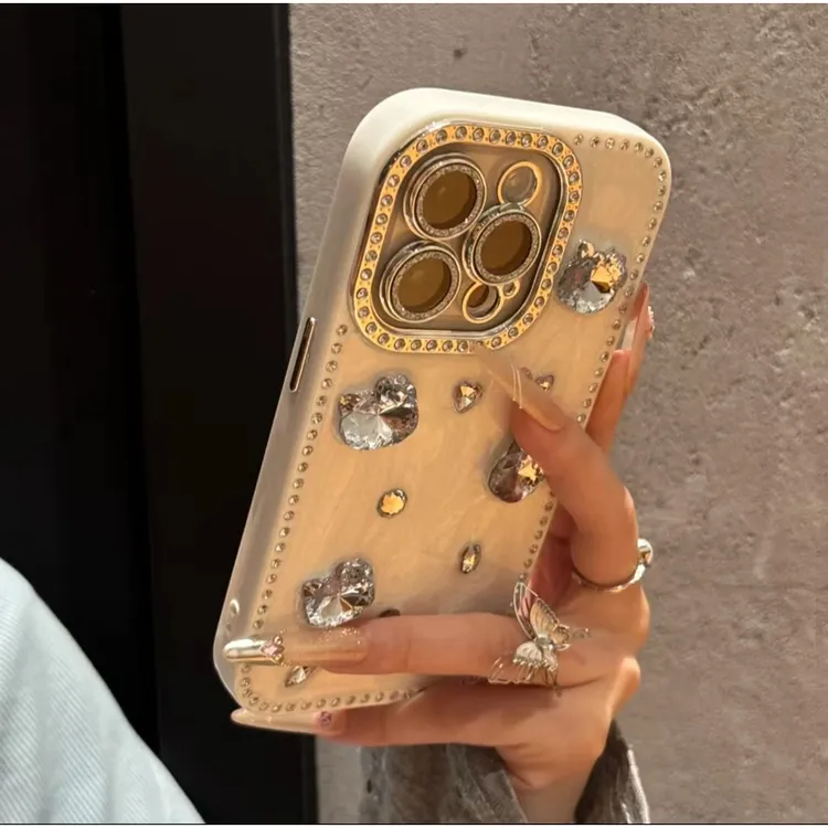 全包闪钻边奶油猫咪适用iPhone16promax手机壳15pro时尚14可爱13