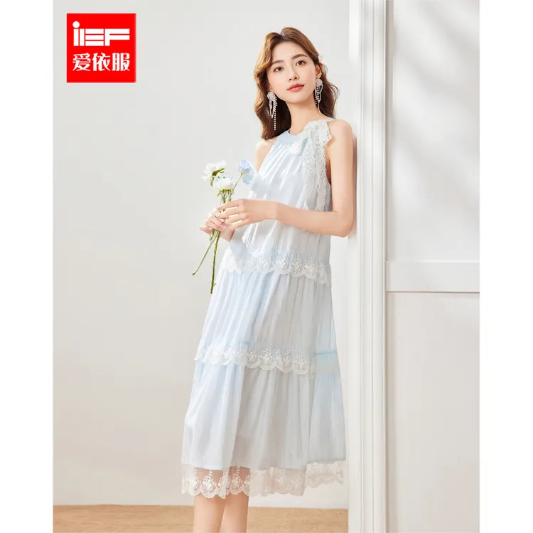 IEF/爱依服2025夏法式优雅背心连衣裙女中长款蕾丝拼接恋夏风穿搭