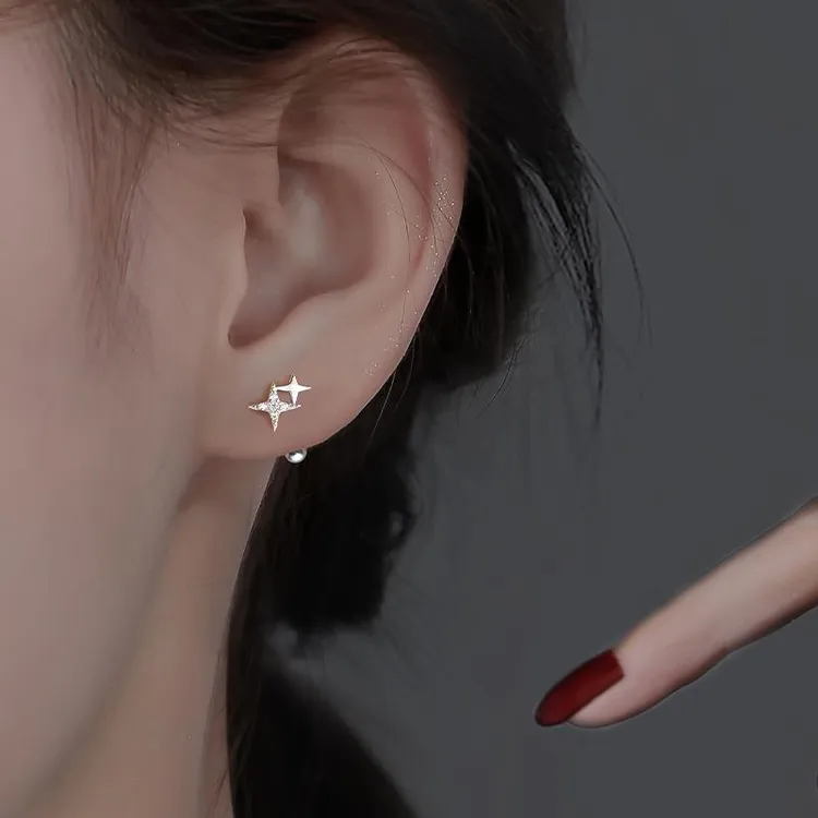 足银合成锆石耳饰 999银闪锆星星耳钉新款2025爆款耳环养耳洞睡觉