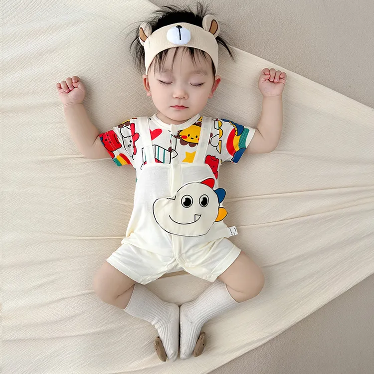 婴儿短袖连体衣宝宝夏季夏天外出纯棉薄款新生儿衣服夏装哈衣睡衣