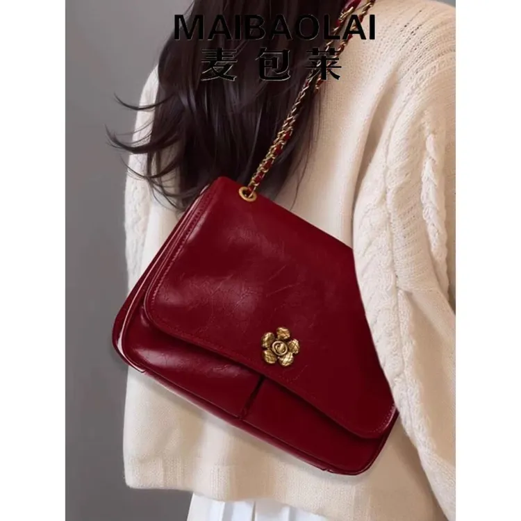 女包红色包包结婚新娘包高级感小众链条托特包大容量斜挎包