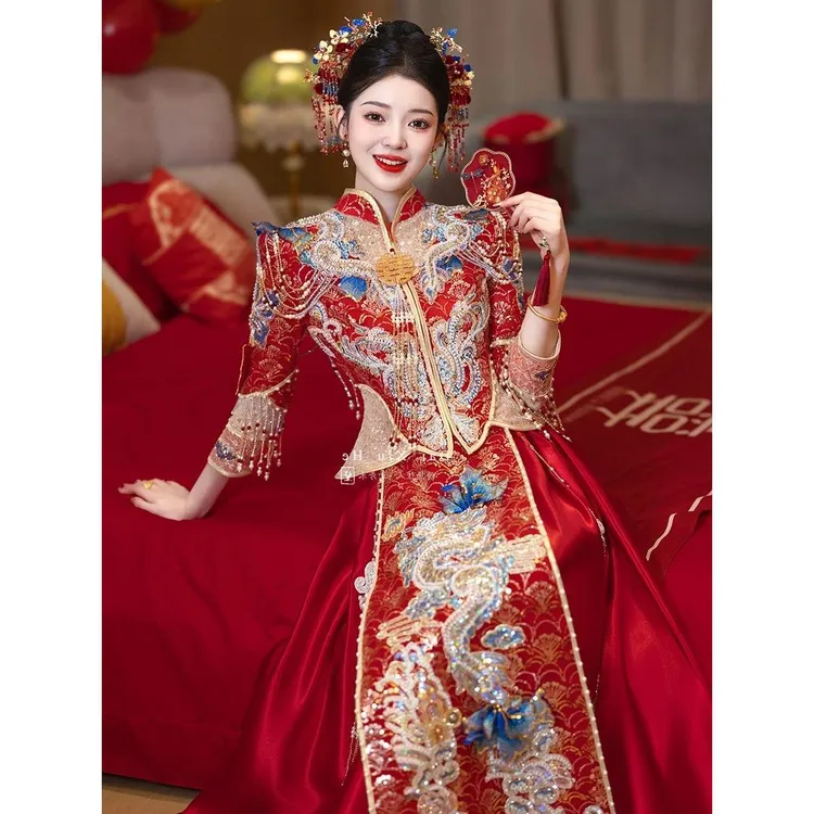 高级秀禾服新娘婚服2025新款重工奢华龙凤褂夏季薄款结婚嫁衣显瘦