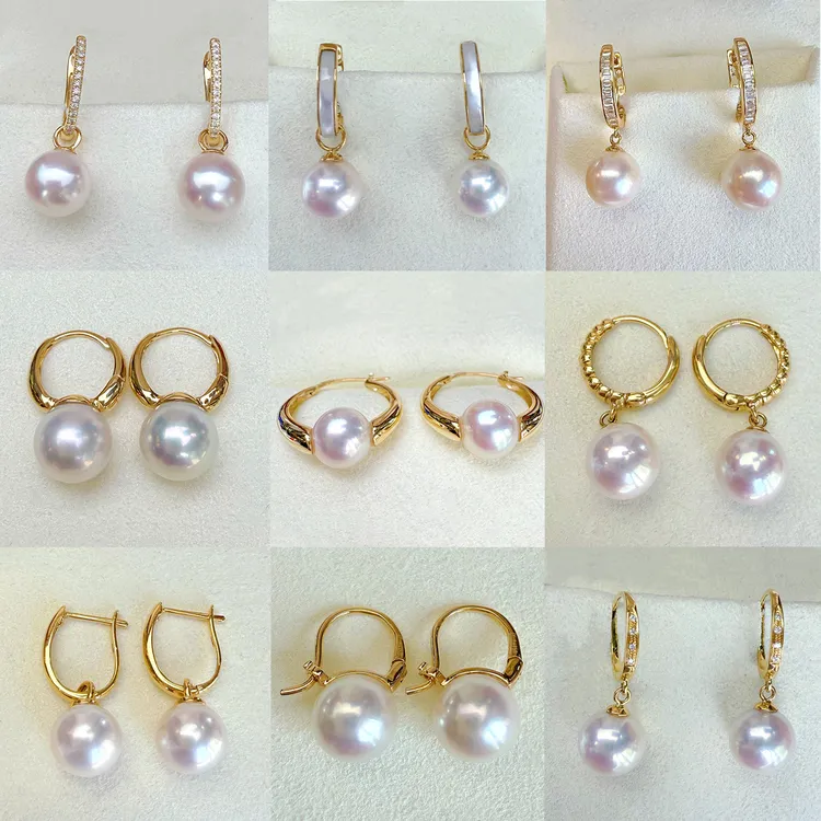 朕的珠 特选Akoya耳扣耳夹合集 极光镜面天然海水珍珠耳钉18K金