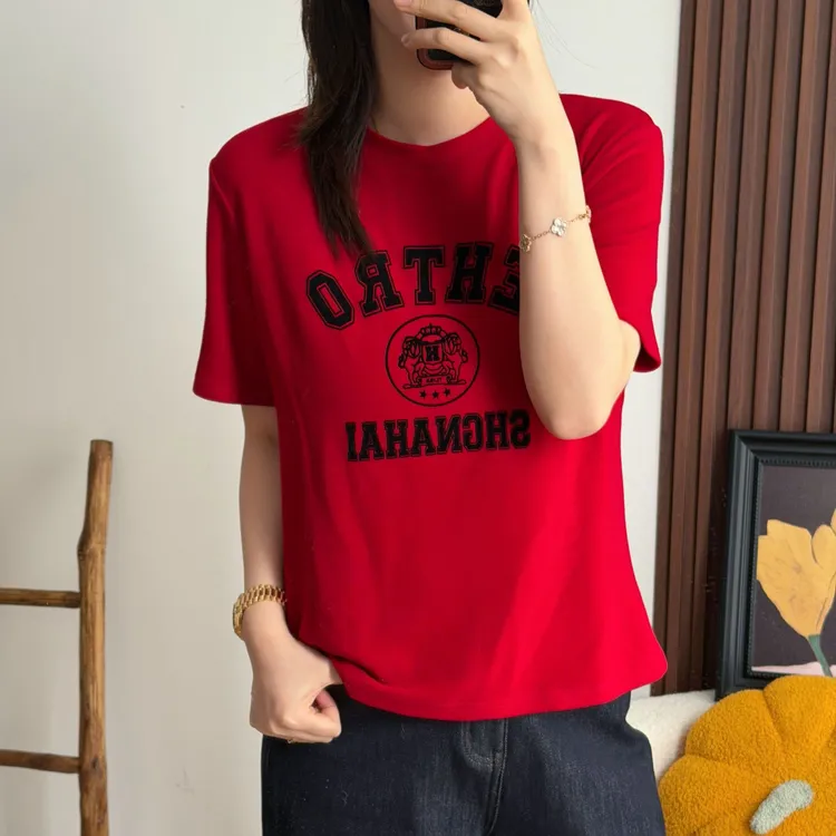 NANA【植绒字母T】冬季圆领300g澳绒大弹力植绒印花短袖T宽松C0675