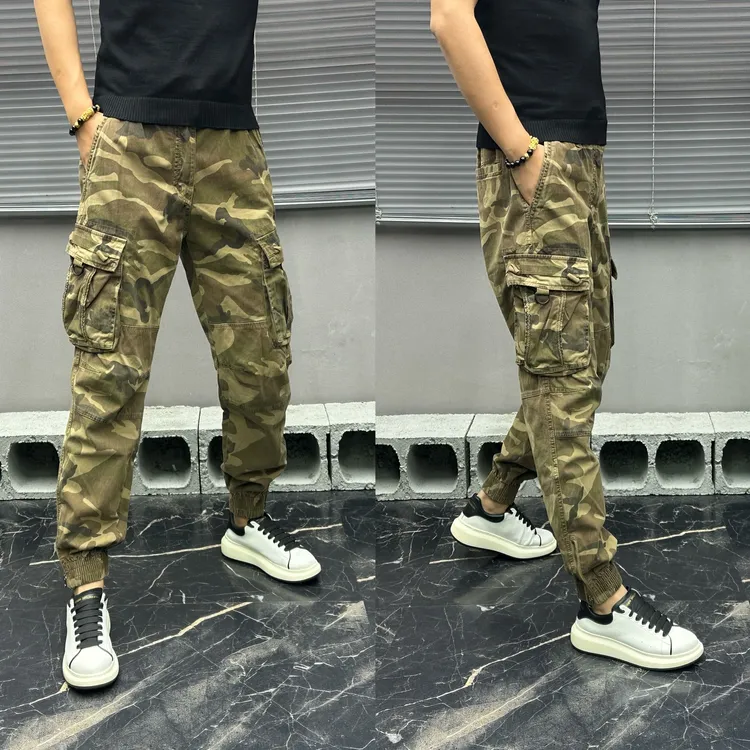 轻奢时尚迷彩工装休闲裤男束脚弹力腰围秋冬季休闲显瘦痞帅口袋潮
